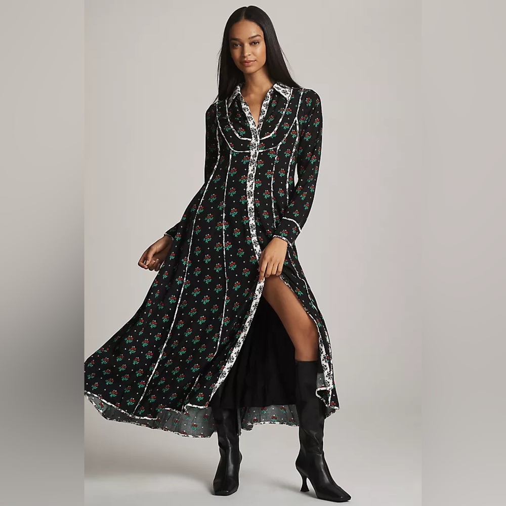 NWT Anthropologie Midi Floral Shirt Dress Size Medium
